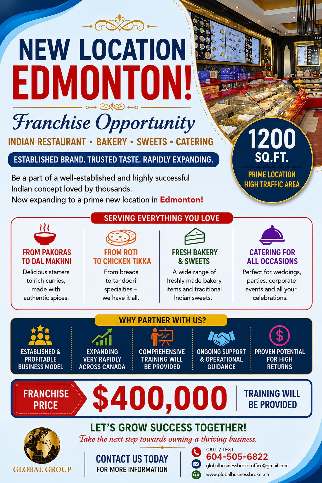 Established Indian cuisine, bakery, sweets, and catering business